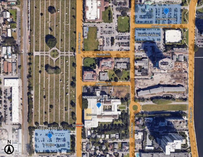 Satellite image over the norton museum showing additional parking